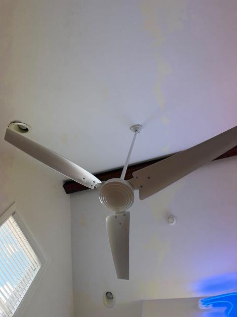 Ceiling and fan, dust and staining — before cleaning