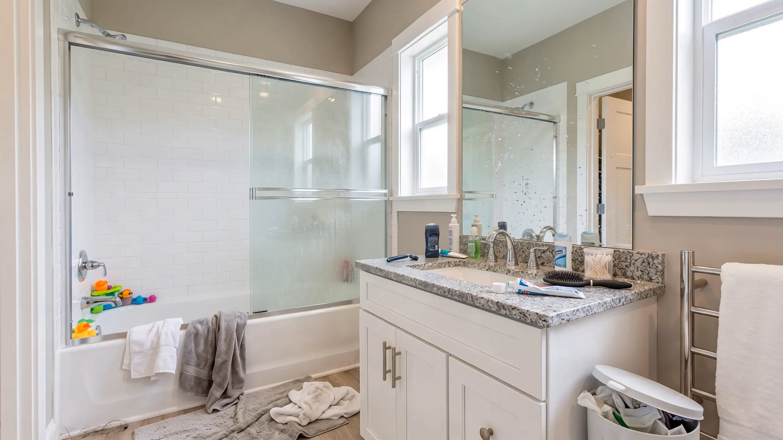 A family bathroom before cleaning