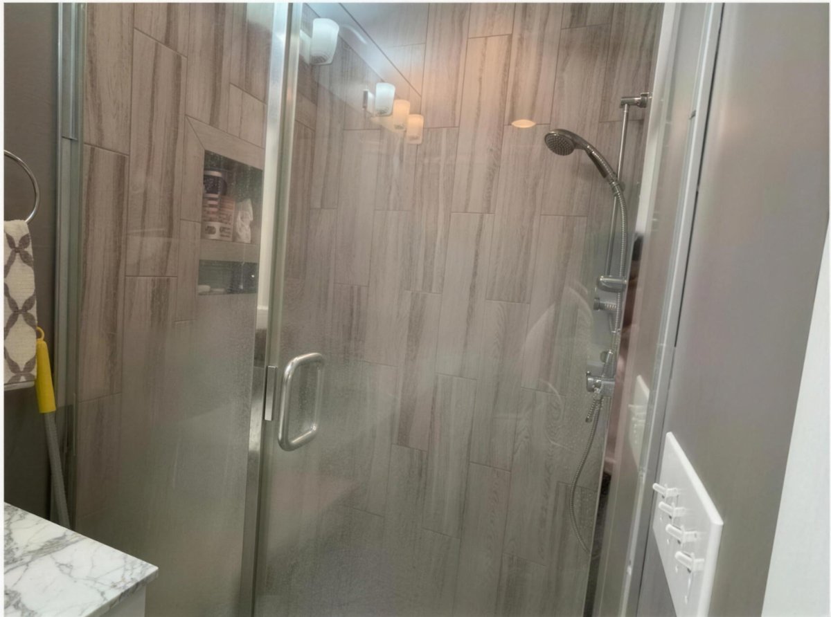 Shower, limescale removal — before cleaning